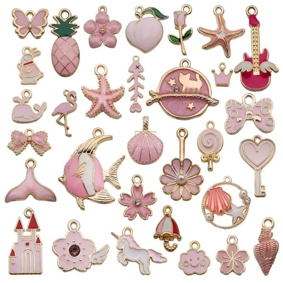 🔴 5 for $10 ONE Pink & Gold Pendant Charm Zinc Alloy - Picture 4 of 4